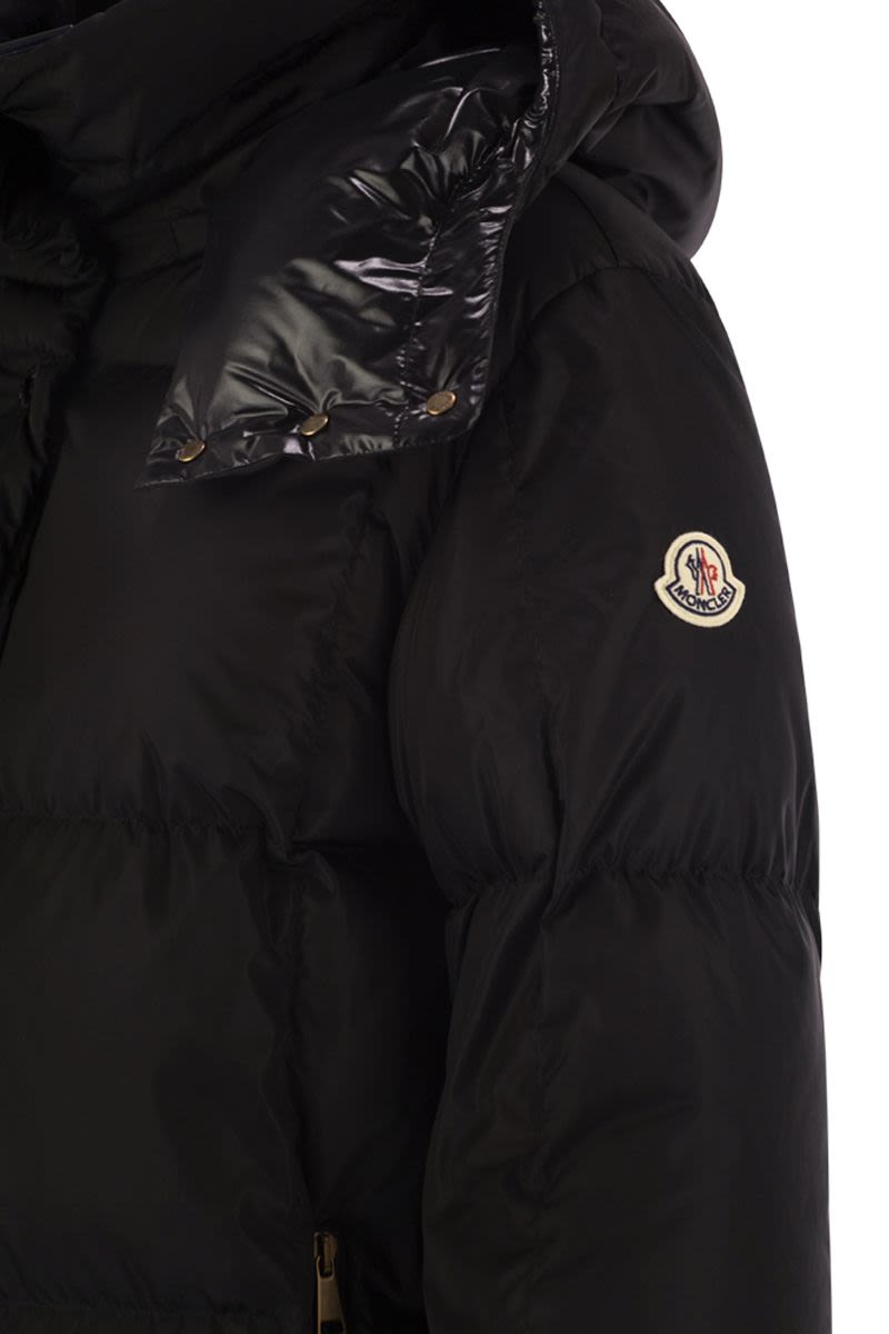 MONCLER Mini Long Down Jacket with Square Quilting and Hood