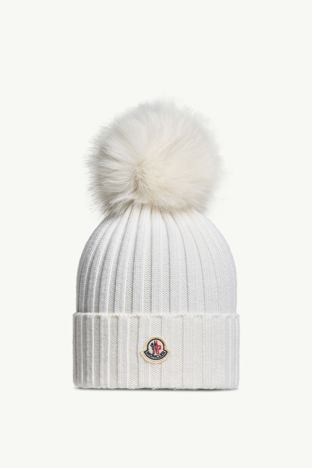 MONCLER Wool Cap with Synthetic Pompom