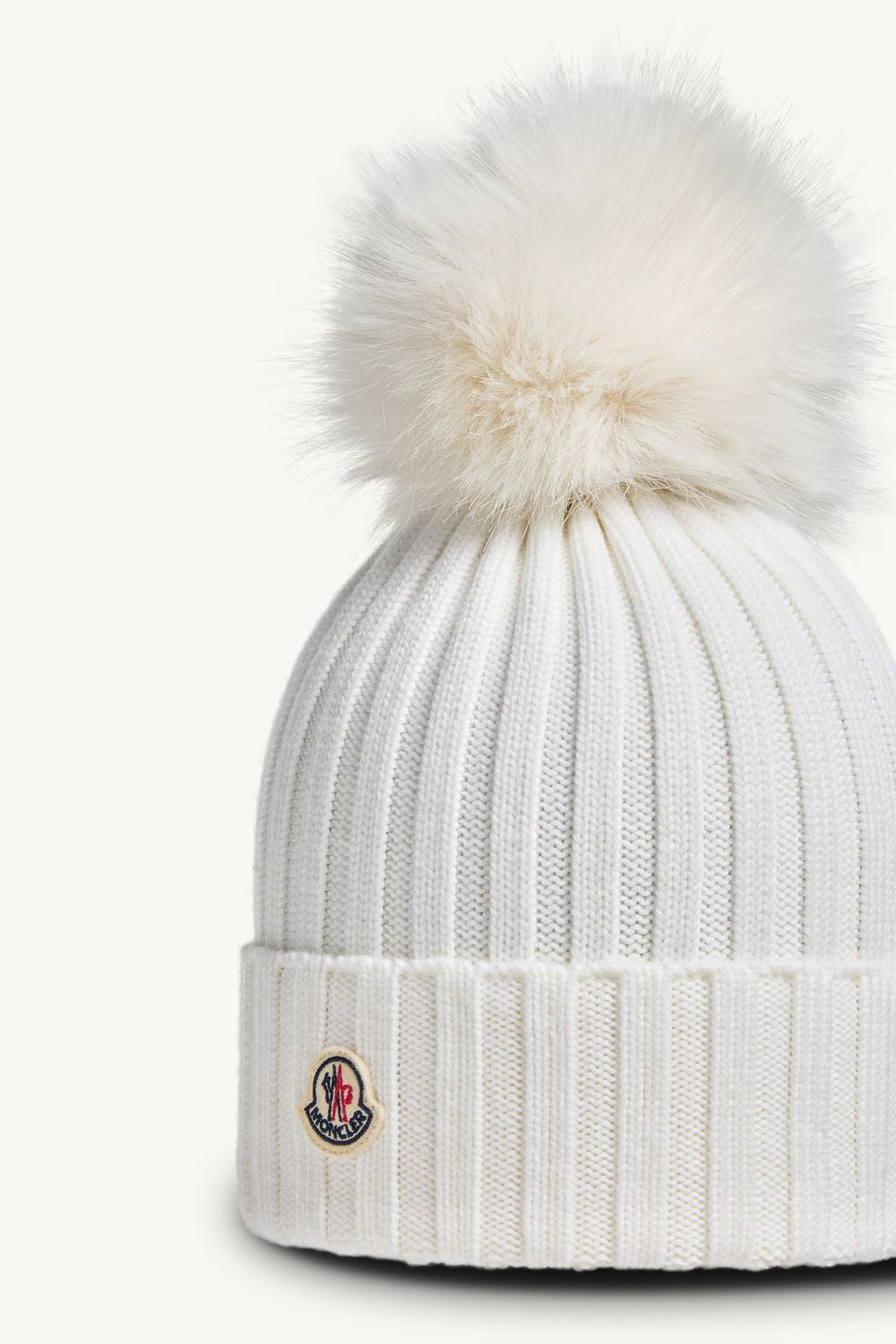 MONCLER Wool Cap with Synthetic Pompom