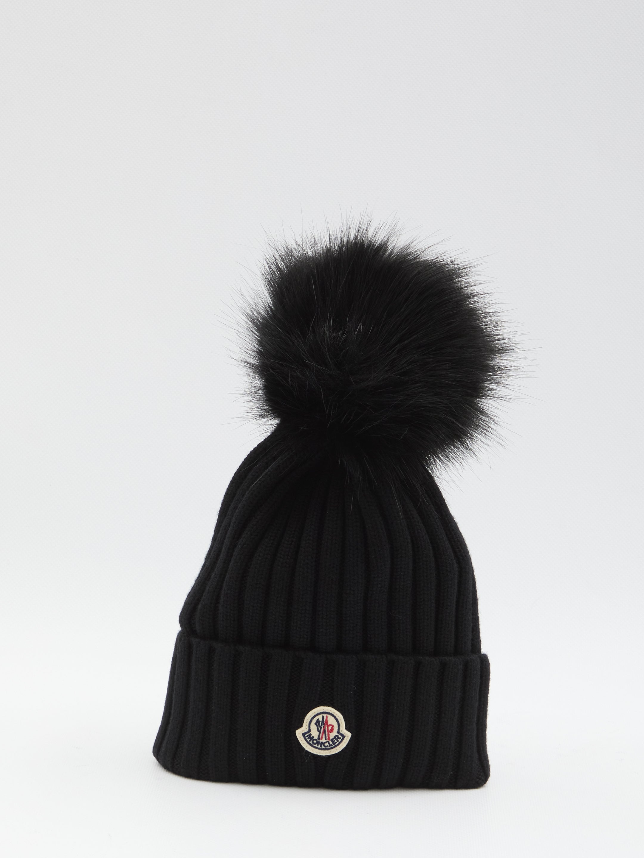 MONCLER Wool Beanie with Synthetic Pom-Pom