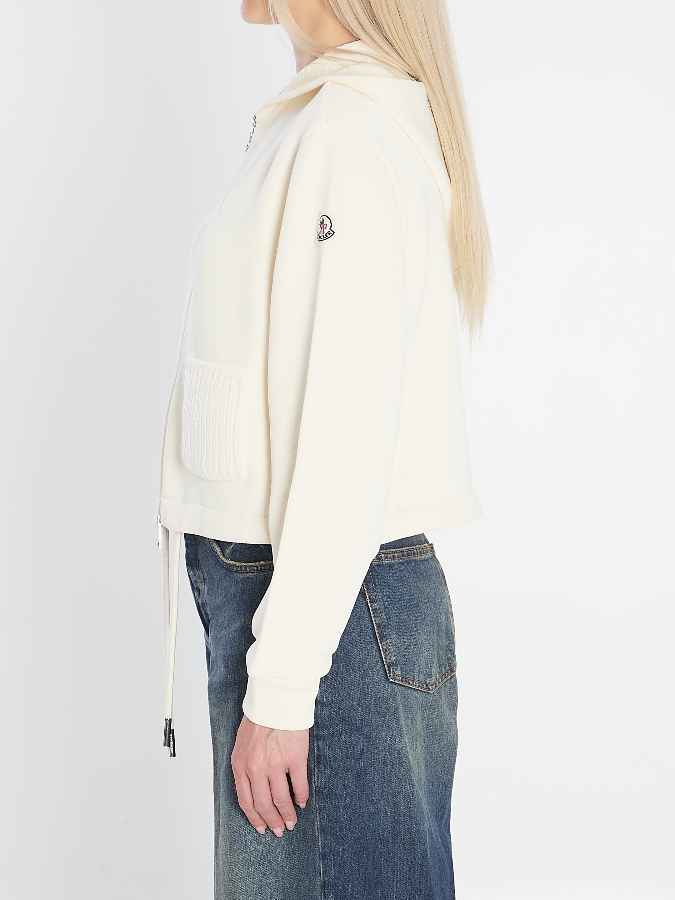 MONCLER Knit Accent Cotton Zip-Up Hoodie for Women