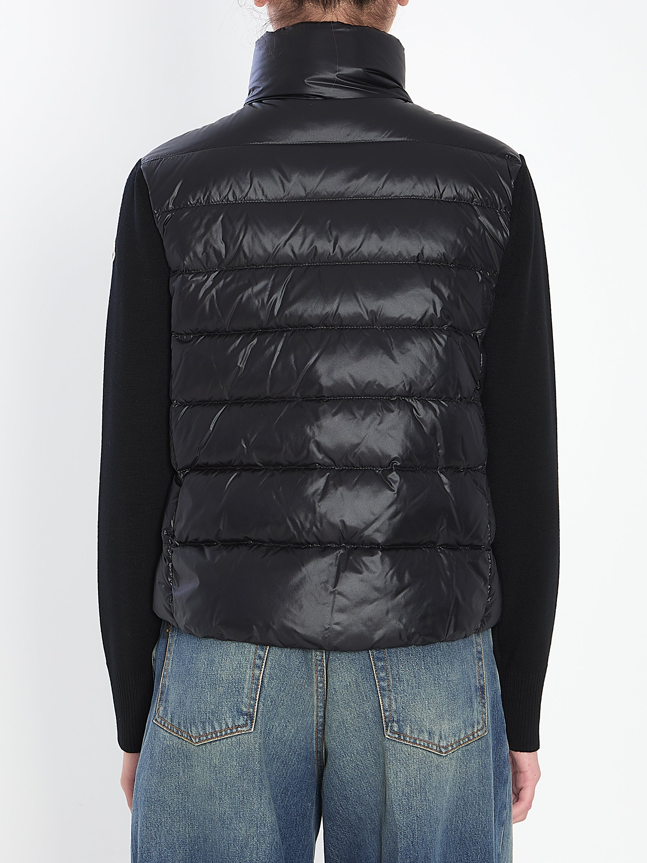 MONCLER Padded Virgin Wool Sweater with Stand-Up Collar