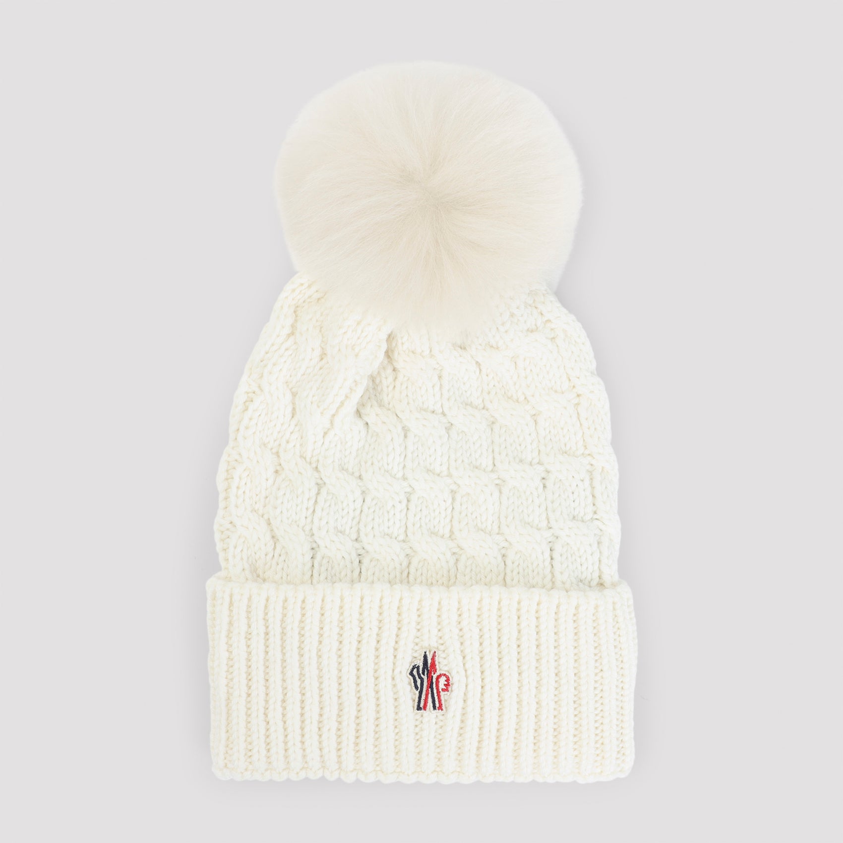 MONCLER Knit Hat with Embroidered Logo and Synthetic Pom Pom - FW25