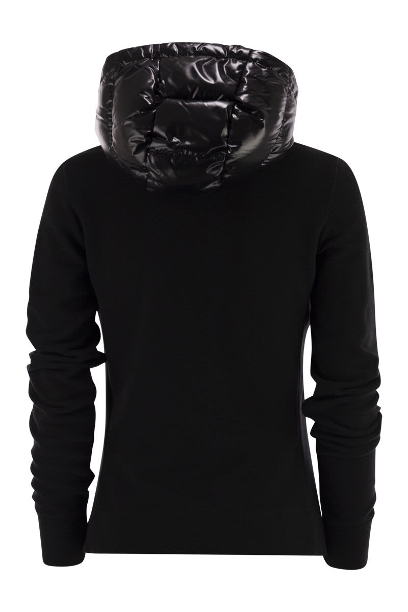 MONCLER Women's Hooded Cardigan Sweater with Fleece Sleeves - Size S