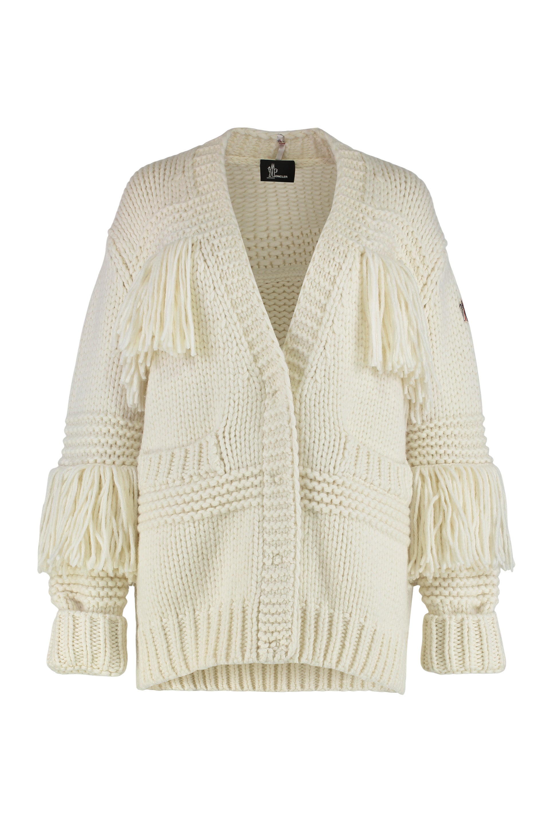 Moncler Grenoble Mixed Wool Fringed Cardigan
