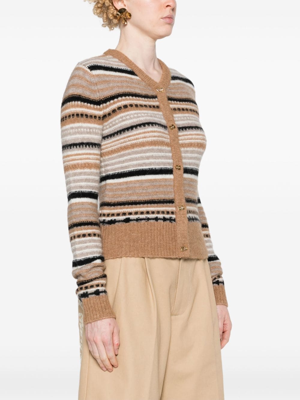 GANNI Regular Fit Cardigan with Stripe Pattern