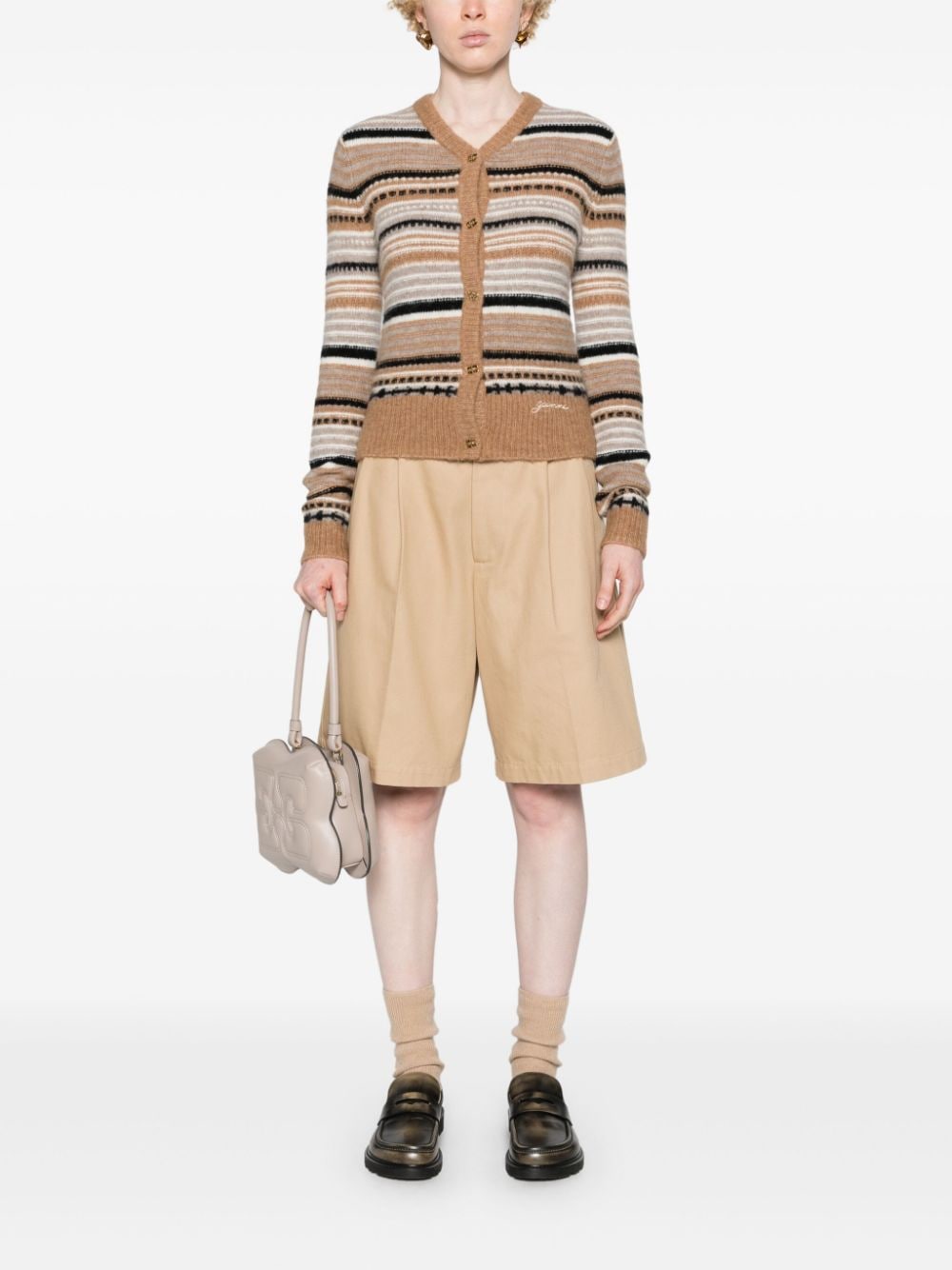 GANNI Regular Fit Cardigan with Stripe Pattern