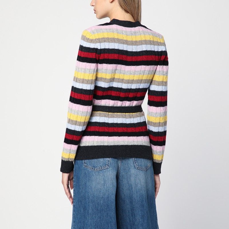 GANNI Multicolored Striped Cardigan with Belt - Women's