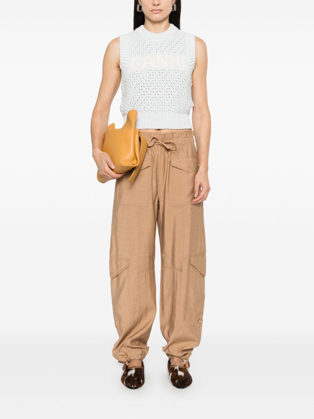 GANNI Organic Cotton Openwork Vest for Women