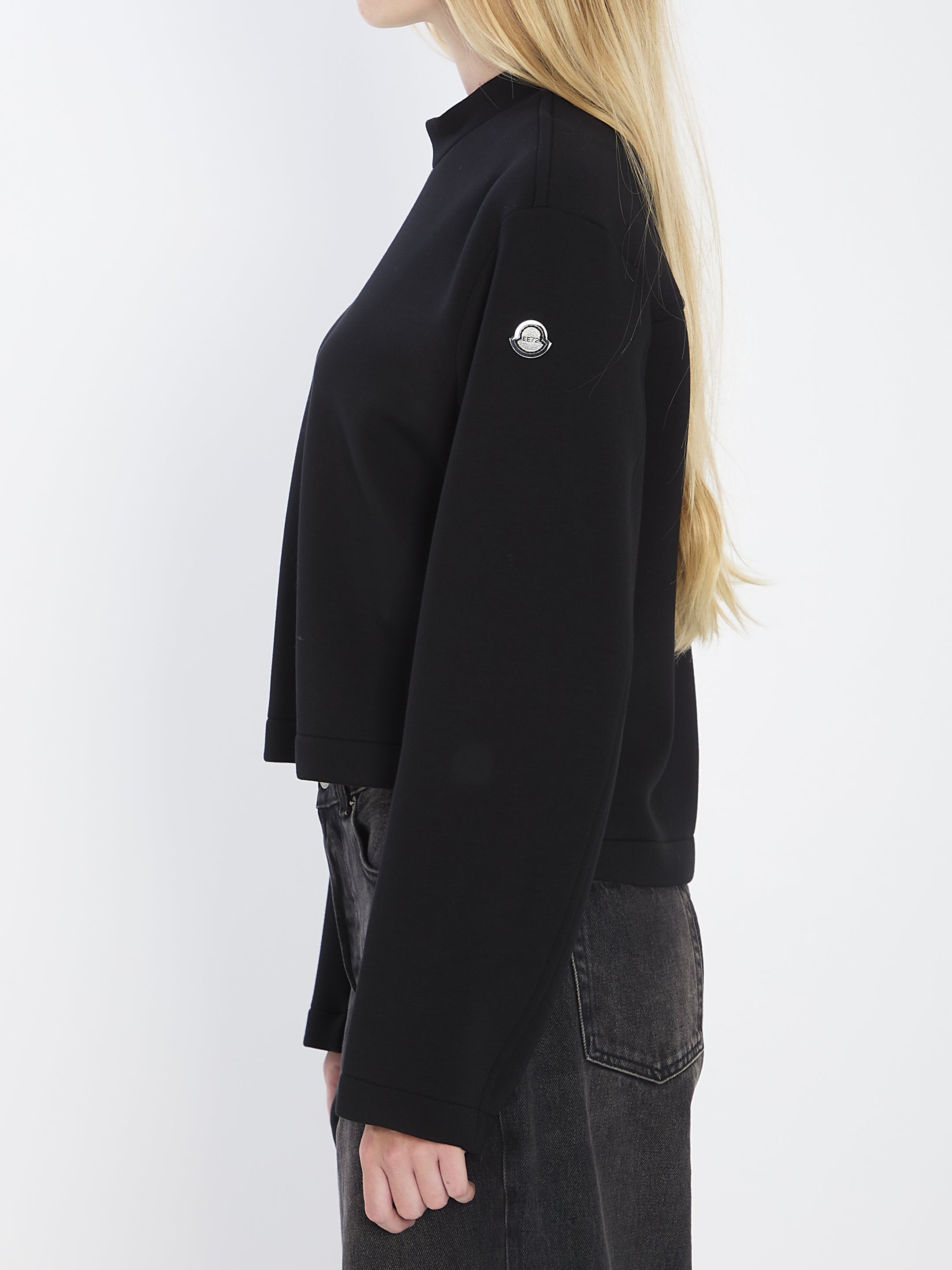 MONCLER GENIUS Cropped Sweatshirt with Logo Patch - Women's Regular Fit