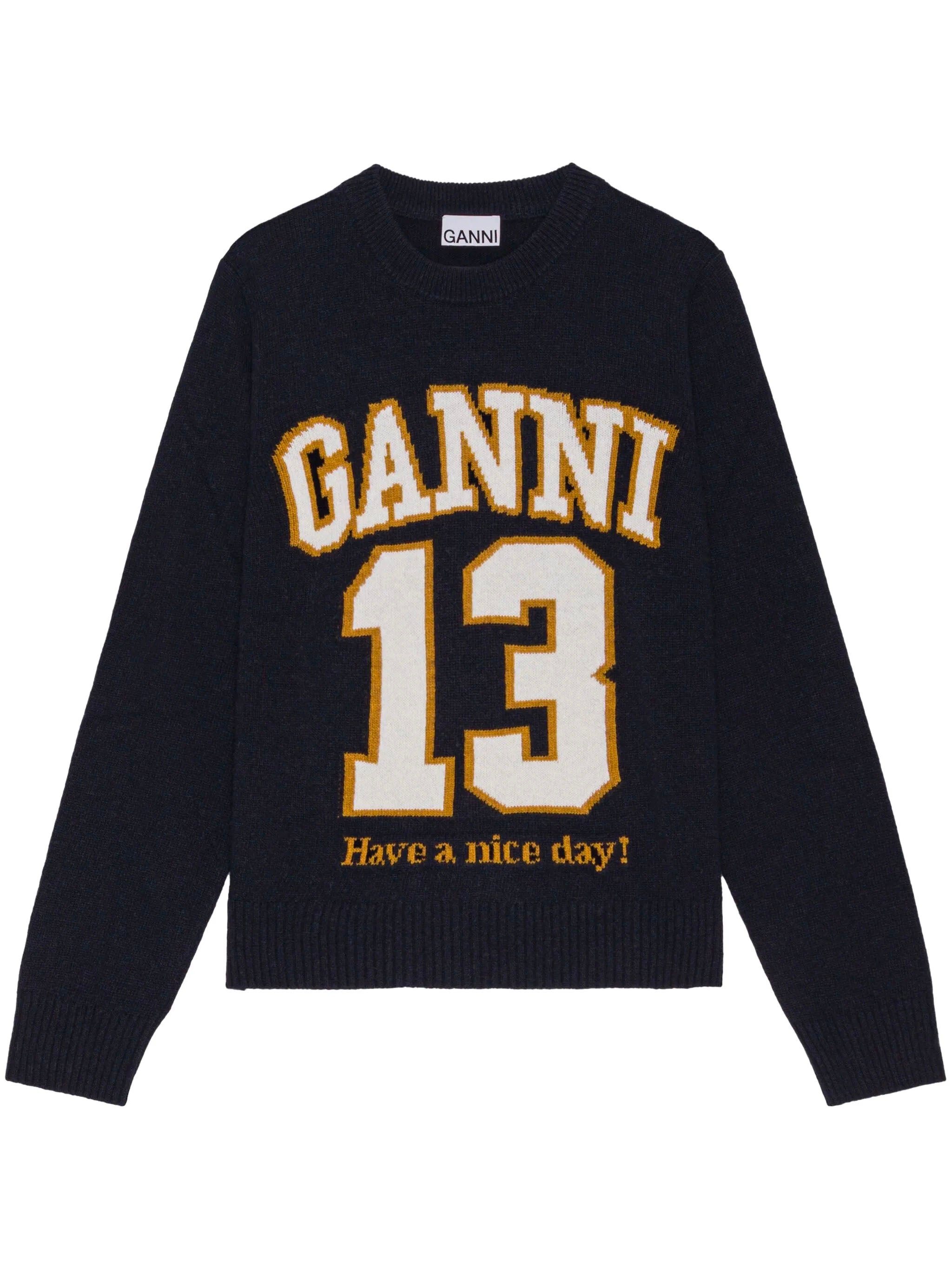 GANNI Wool Blend Baseball Sweater - Size S