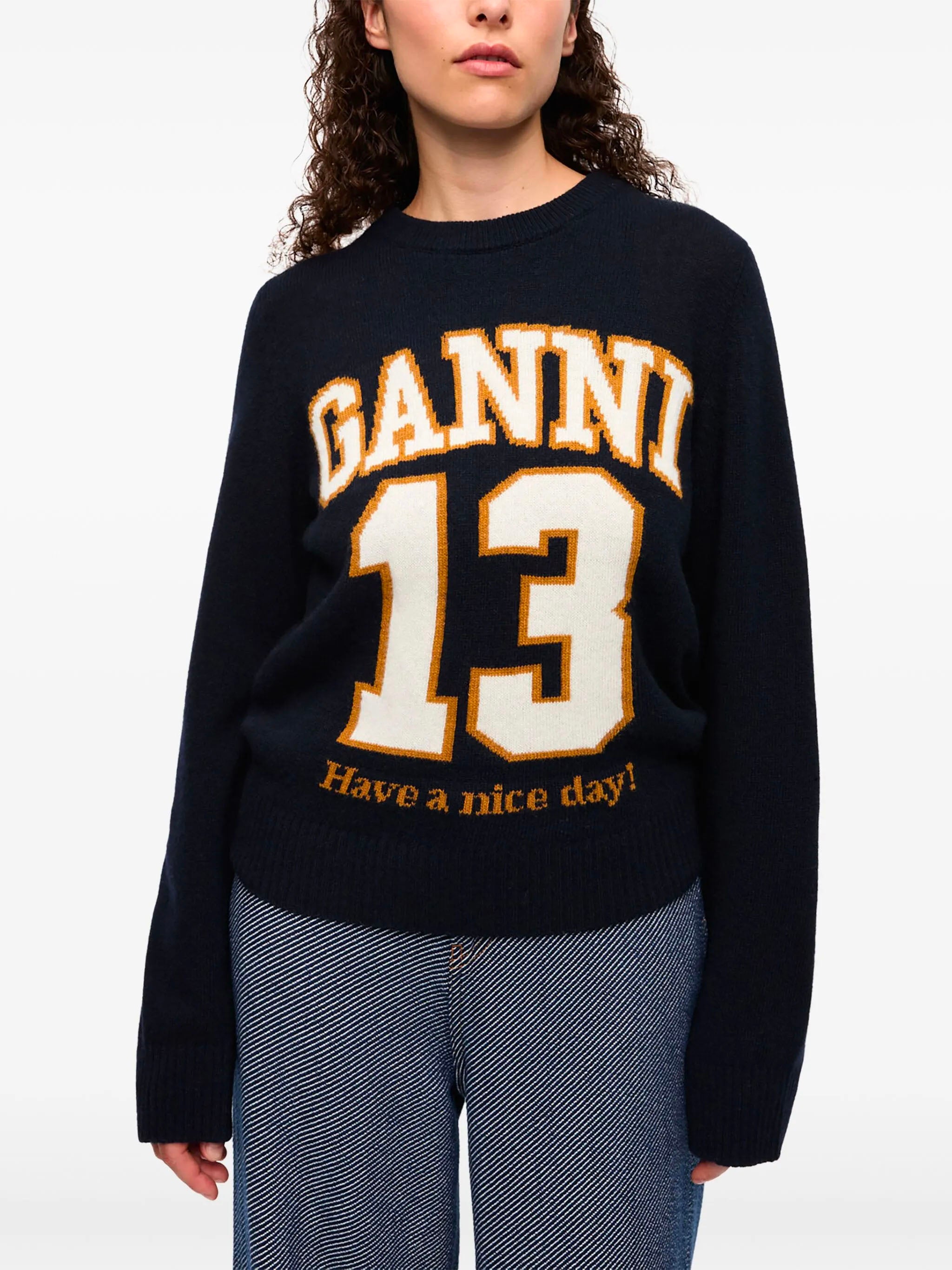 GANNI Wool Blend Baseball Sweater - Size S