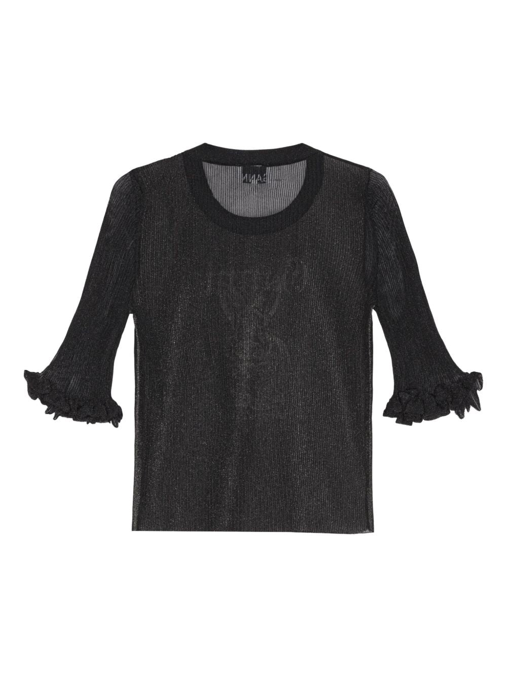 GANNI Ruffled Cuff Crew Neck Top