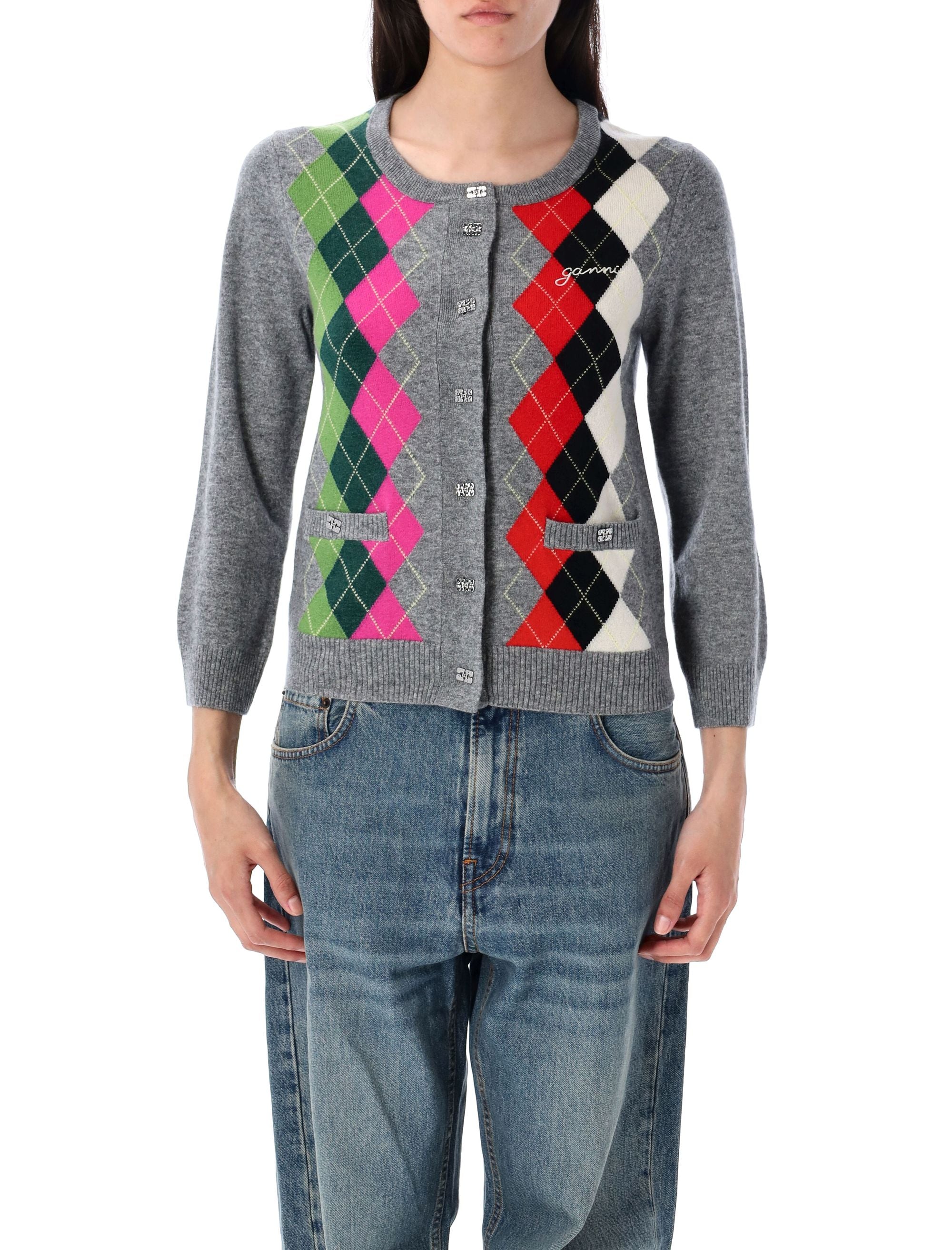 GANNI Argyle Knit Cardigan for Women