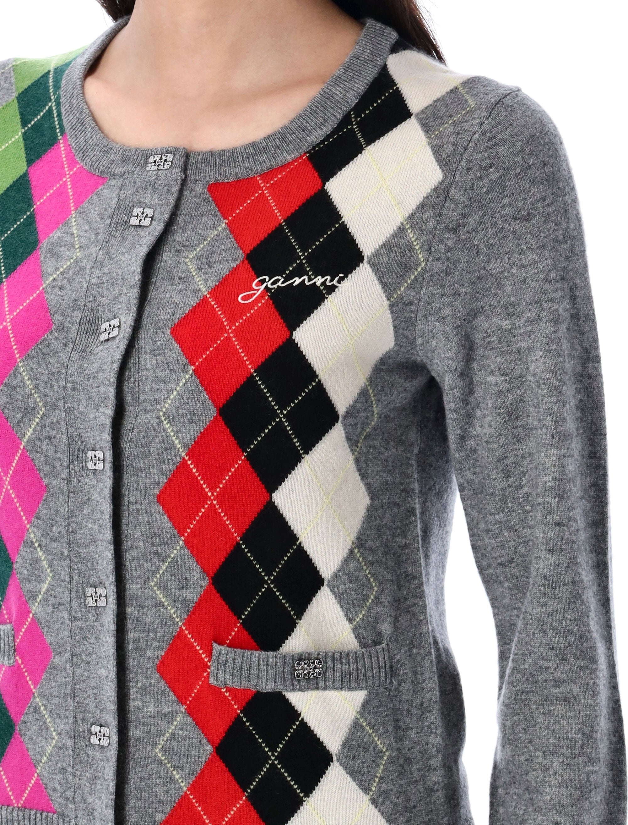 GANNI Argyle Knit Cardigan for Women