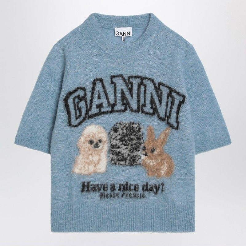 GANNI Alpaca Blend Logo Round-Neck Sweater