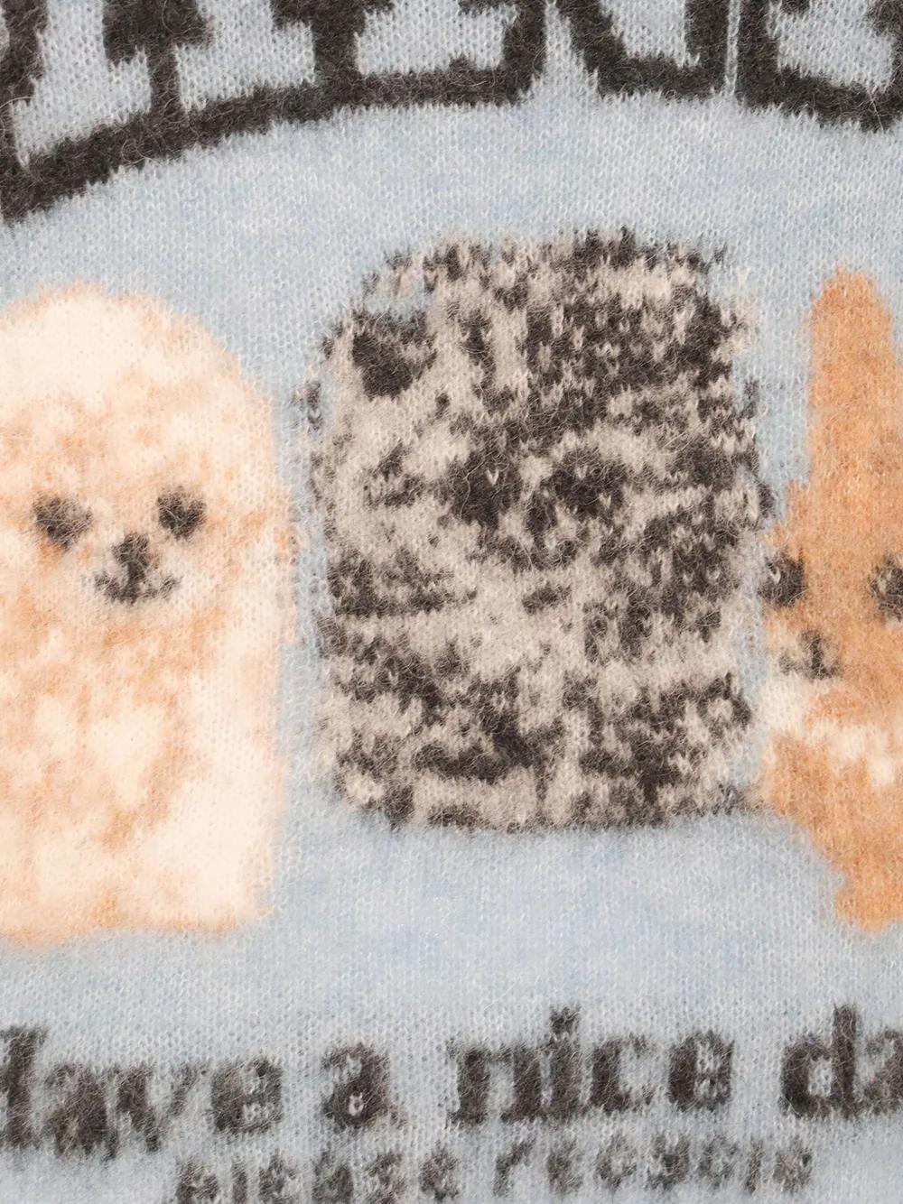 GANNI Alpaca Crewneck Sweater with Animal Logo - Short Sleeves