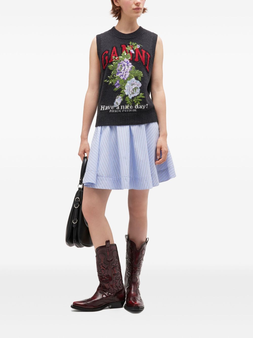 GANNI Floral Detail Sleeveless Wool Vest for Women