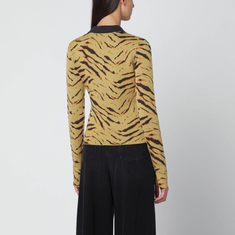 GANNI Zebraprint Long Sleeve Polo Shirt for Women