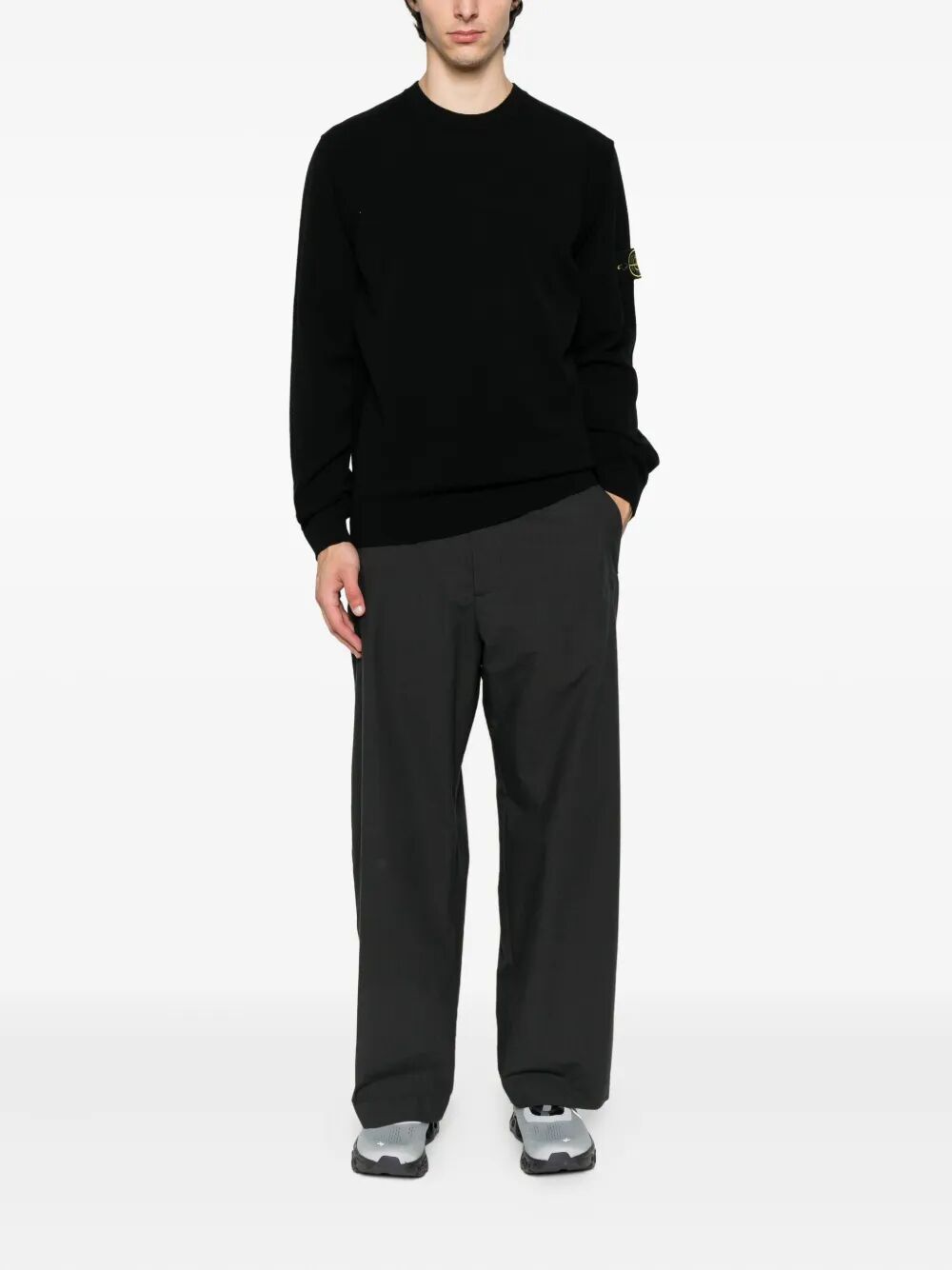 STONE ISLAND Stretch Wool Crewneck Sweater with Reverse Stitch Details