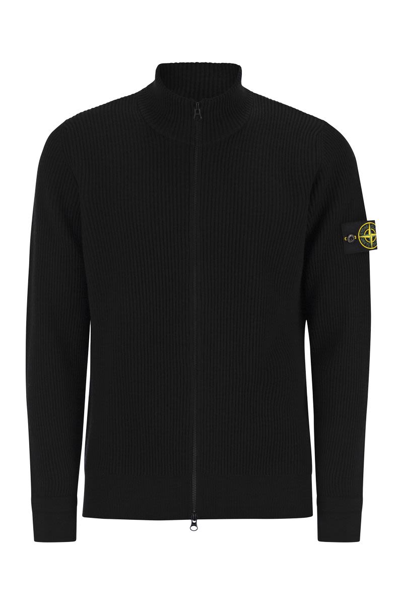 STONE ISLAND Men's Zip-Up Sweater with Thin Ribbed Edges