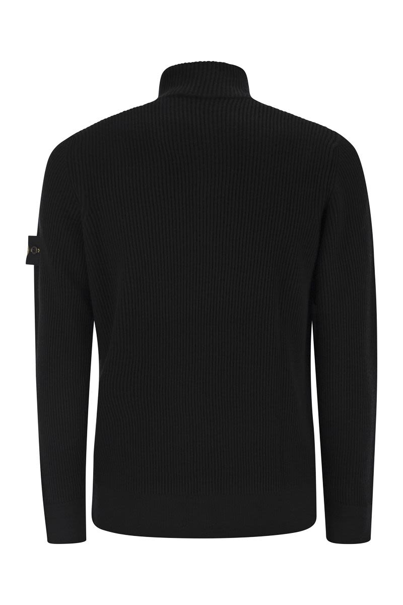 STONE ISLAND Men's Zip-Up Sweater with Thin Ribbed Edges
