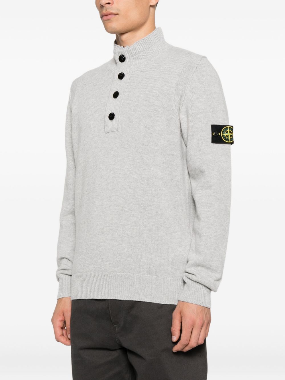 STONE ISLAND Men's High Neck Wool Sweater with Button Detail