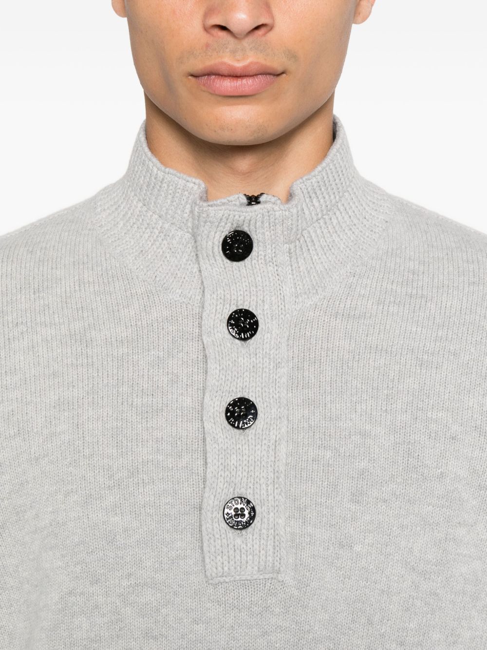 STONE ISLAND Men's High Neck Wool Sweater with Button Detail