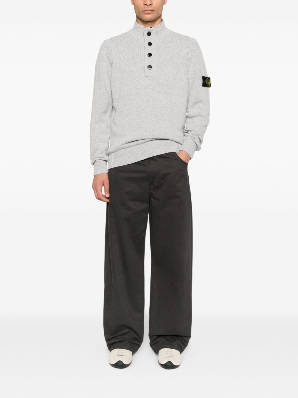 STONE ISLAND Men's High Neck Wool Sweater with Button Detail
