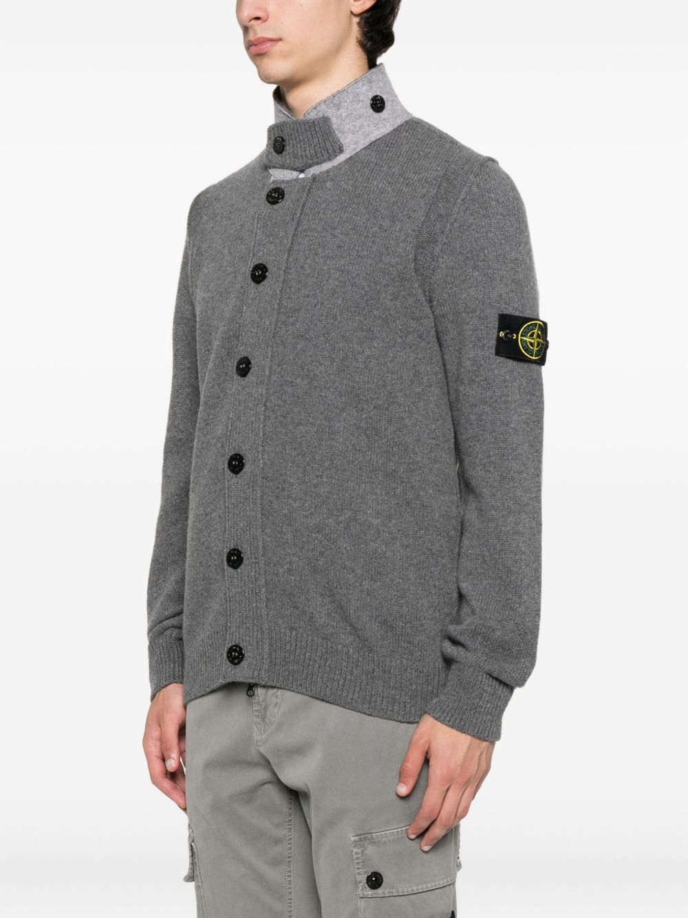 STONE ISLAND Men's Wool Cardigan with Ribbed Cuffs - FW25