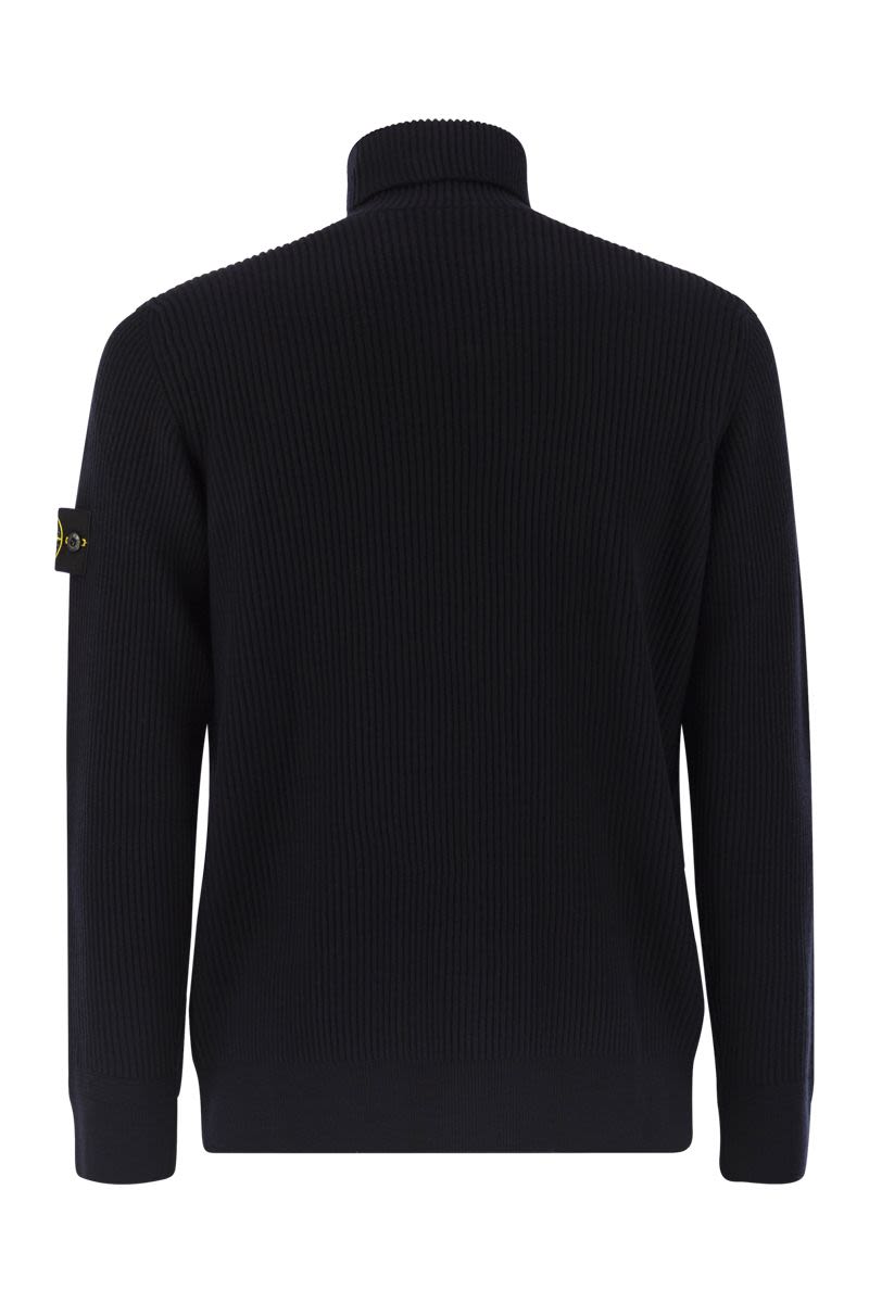 STONE ISLAND Full Ribbed Wool Turtleneck Sweater