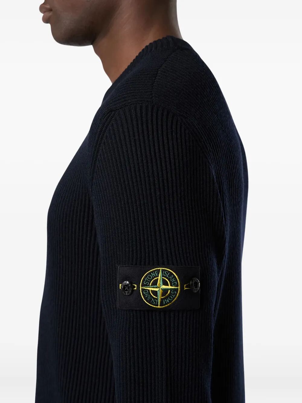 STONE ISLAND Ribbed Knit Sweater with Logo Patch - Men's