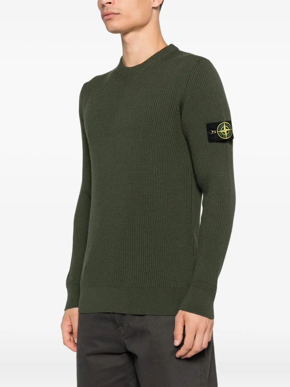 STONE ISLAND Ribbed Knit Crew Neck Sweater