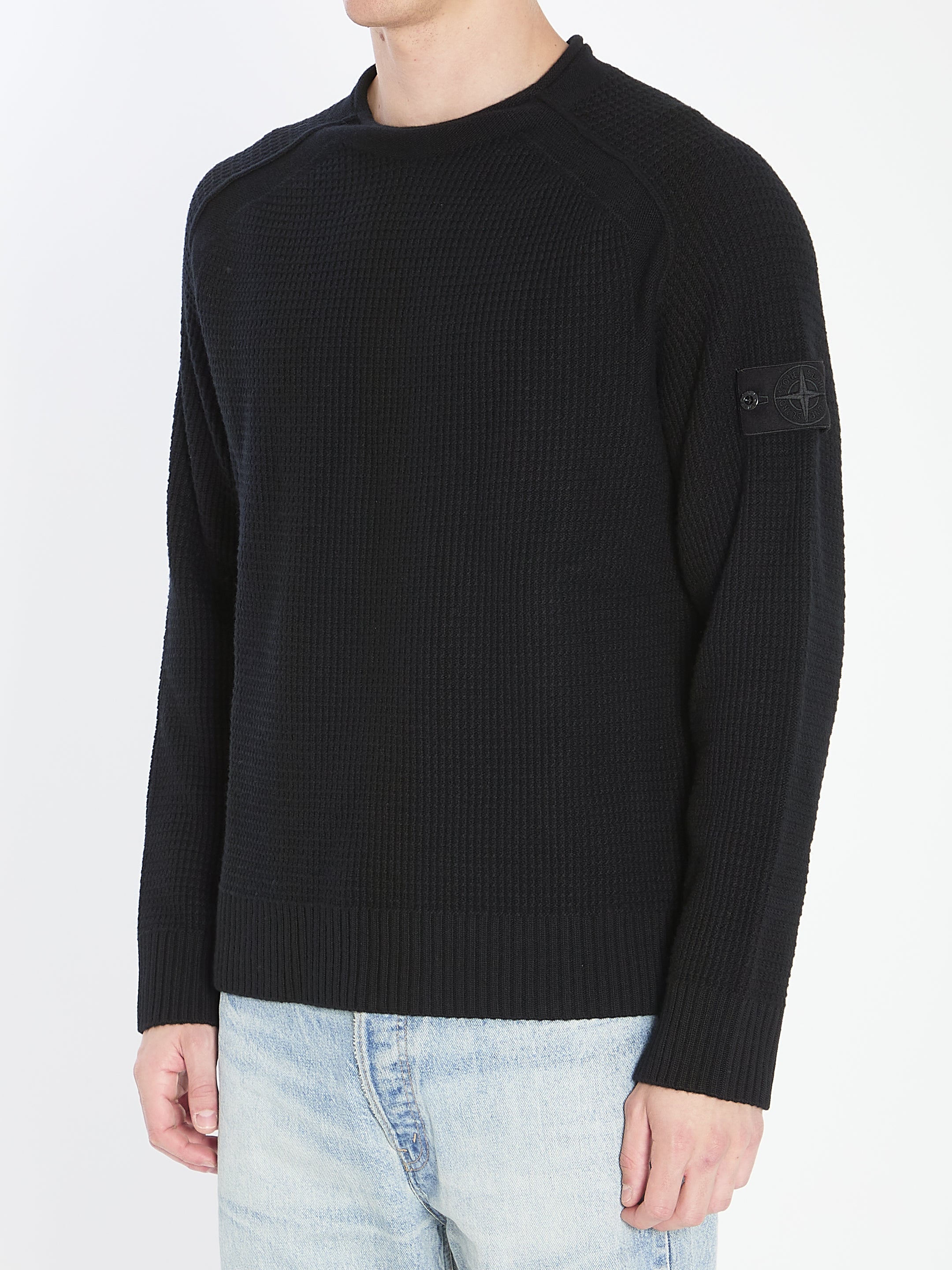 STONE ISLAND Ribbed Crew-Neck Wool Sweater for Men - FW25