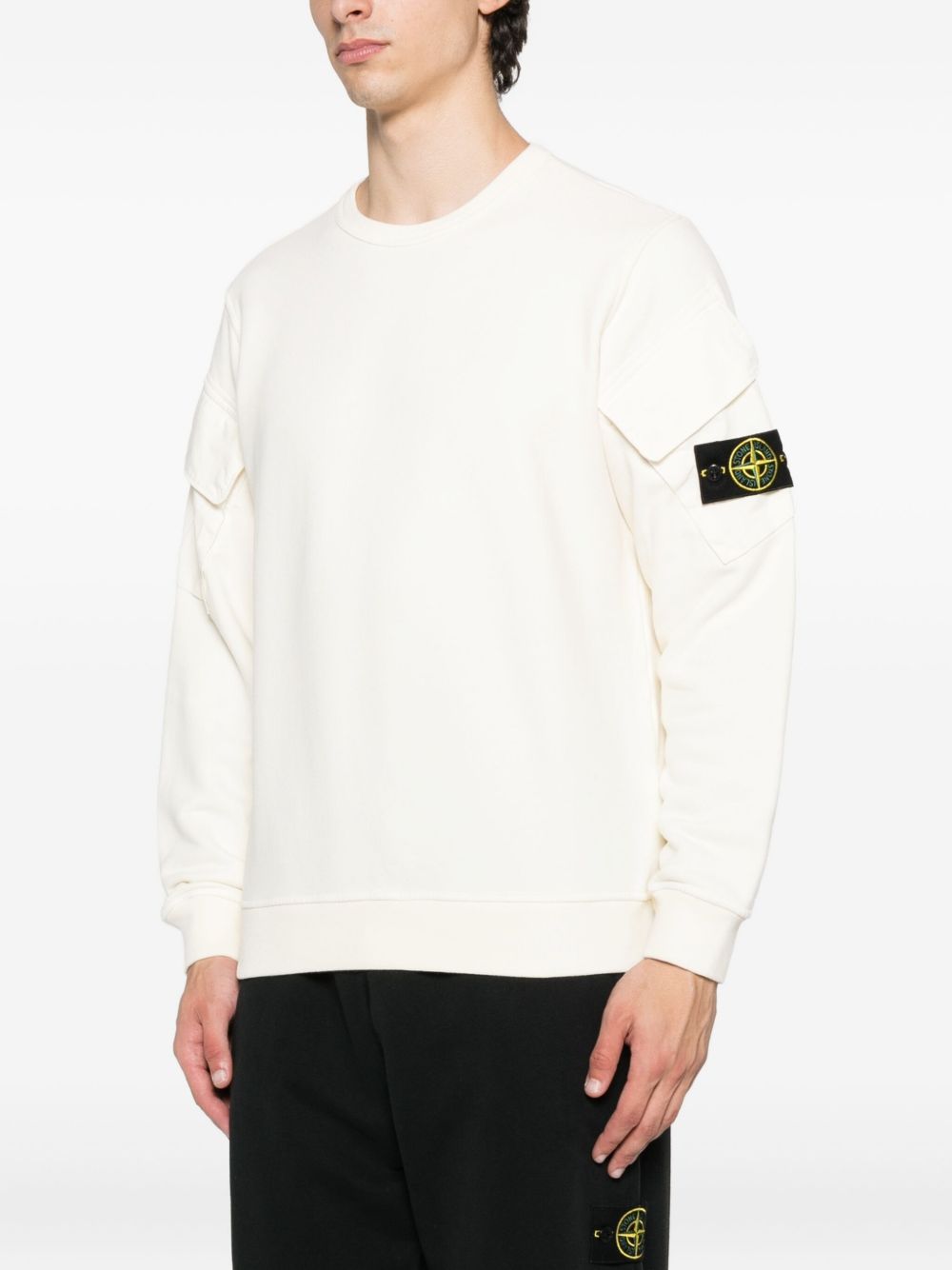 STONE ISLAND Organic Cotton Crew Neck Sweater with Patch Pocket for Men