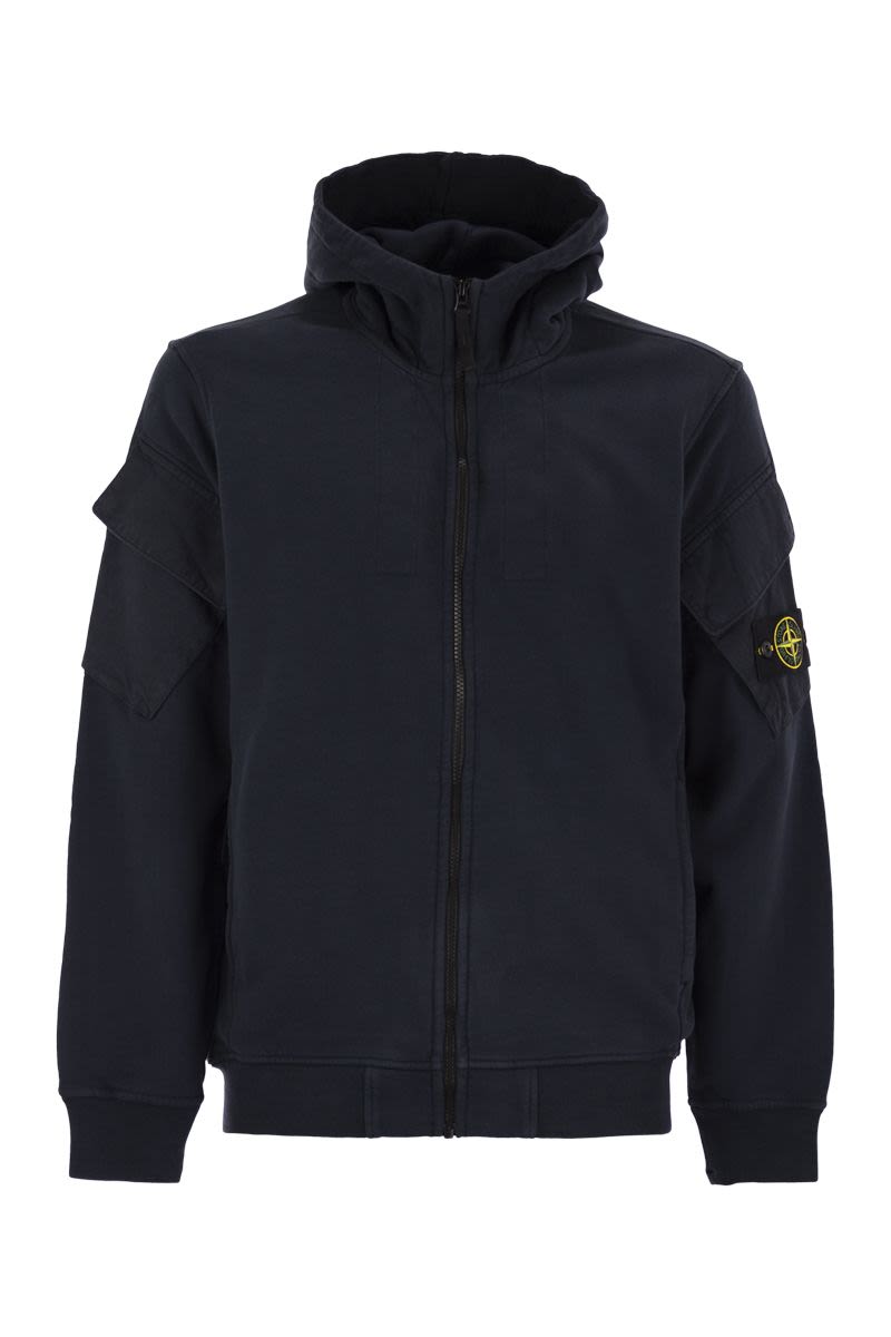 STONE ISLAND Hooded Zip-Up Hoodie with Sleeve Pockets