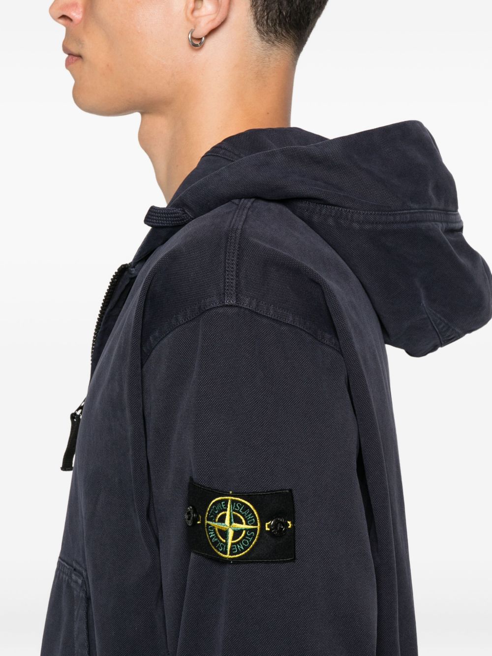 STONE ISLAND Organic Cotton Oversized Hooded Jacket with Ribbed Inserts