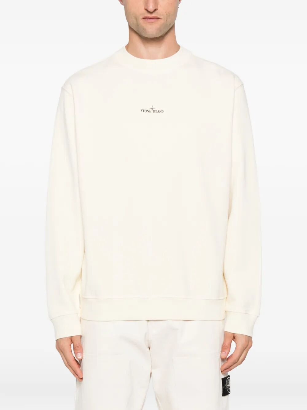 STONE ISLAND Oversized Fit Cotton Fleece Sweatshirt with Industrial Print