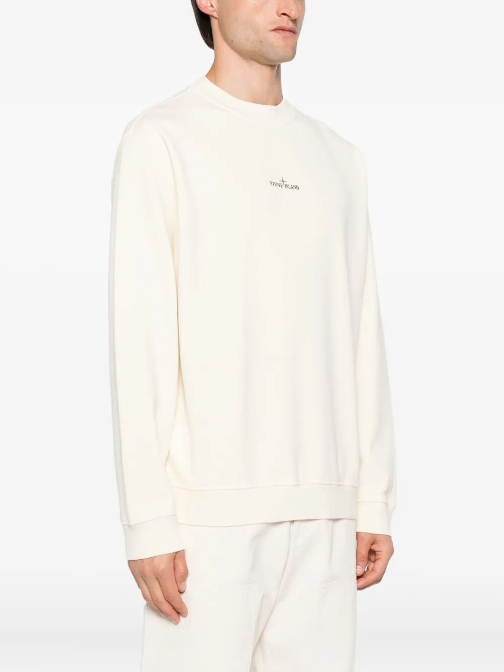 STONE ISLAND Oversized Fit Cotton Fleece Sweatshirt with Industrial Print