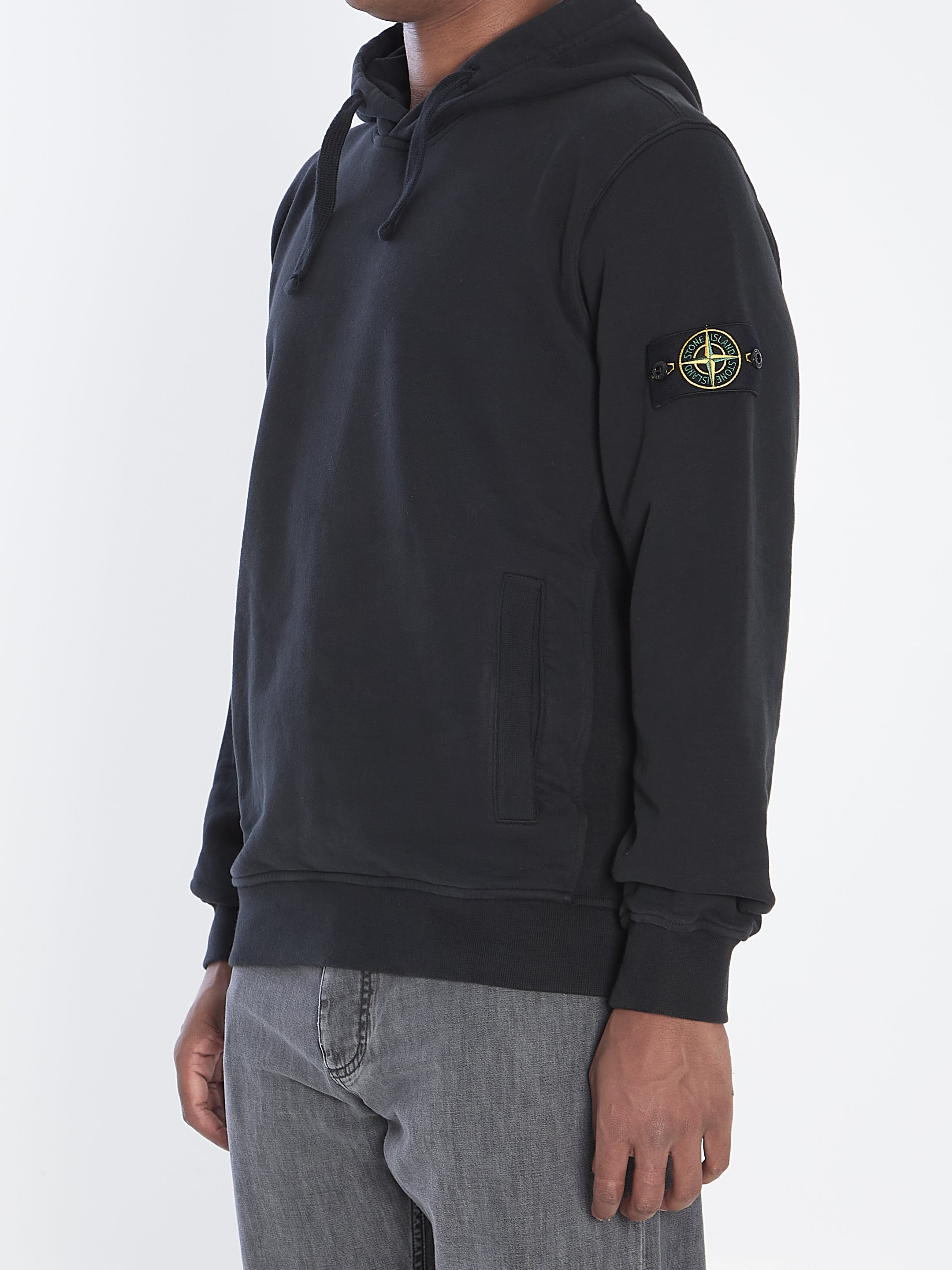 STONE ISLAND Logo Cotton Hoodie with Adjustable Drawstrings - FW25