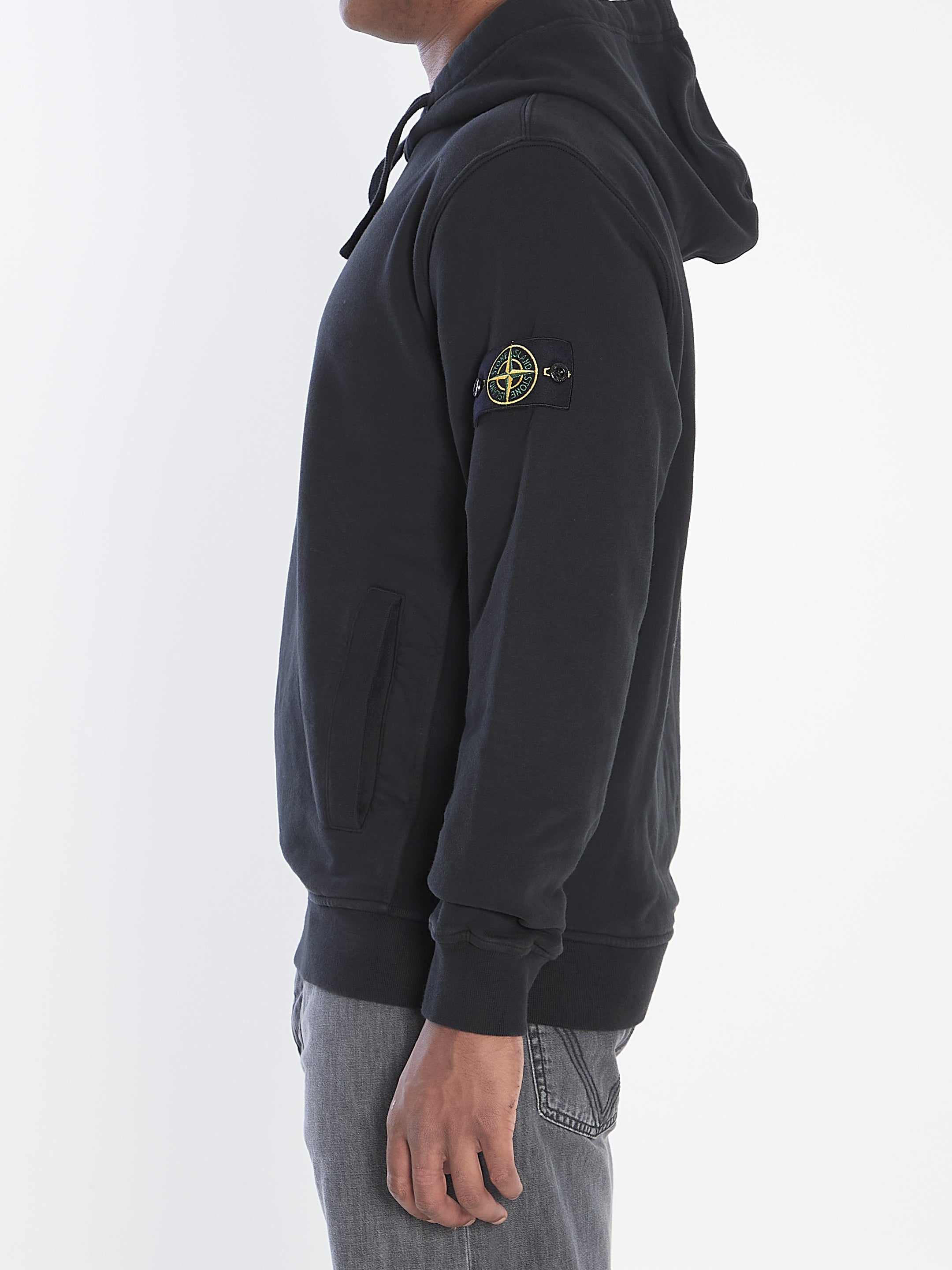 STONE ISLAND Logo Cotton Hoodie with Adjustable Drawstrings - FW25