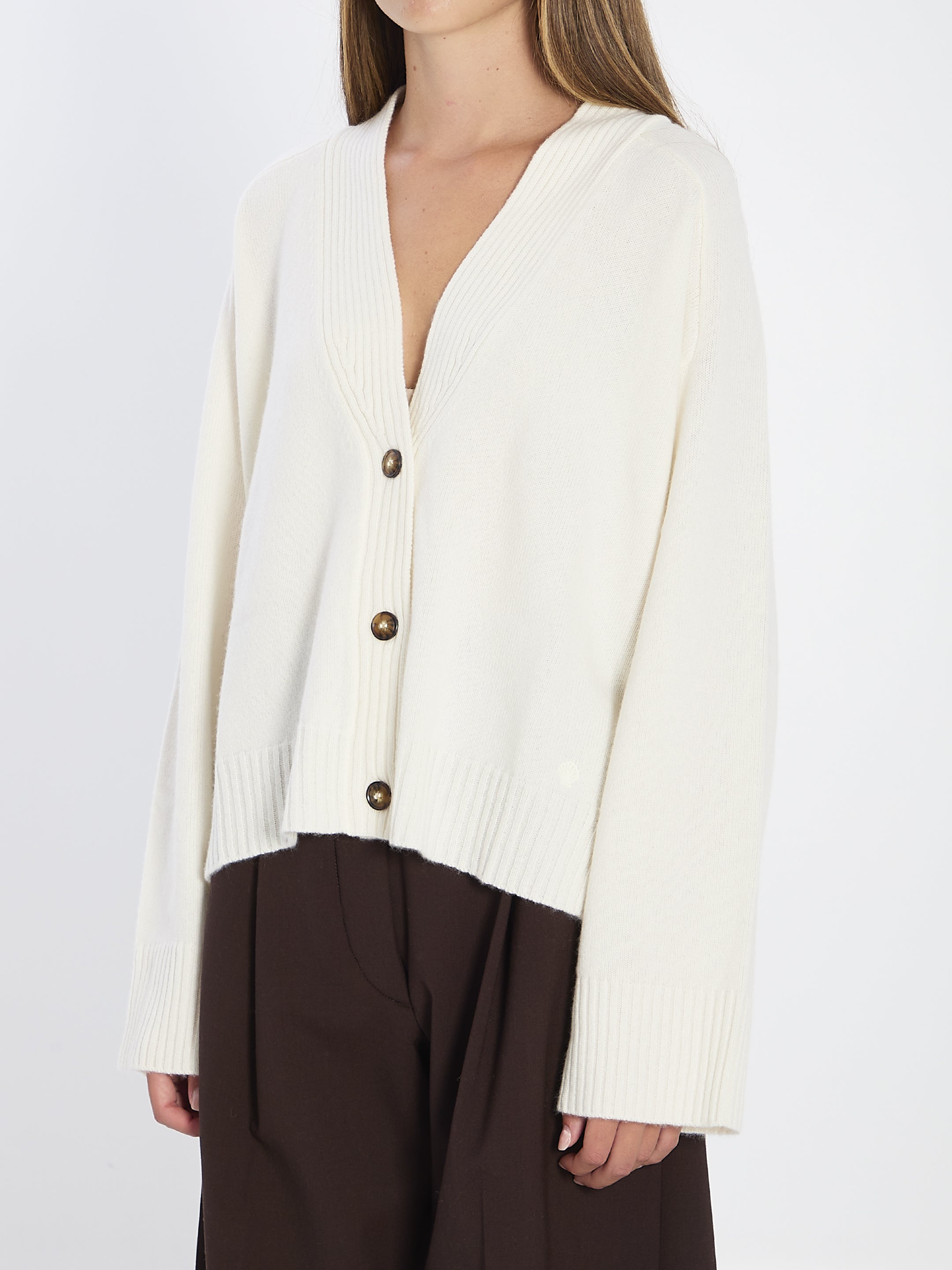 LOULOU DE SAISON V-Neck Cashmere Cardigan in Relaxed Fit - Size M