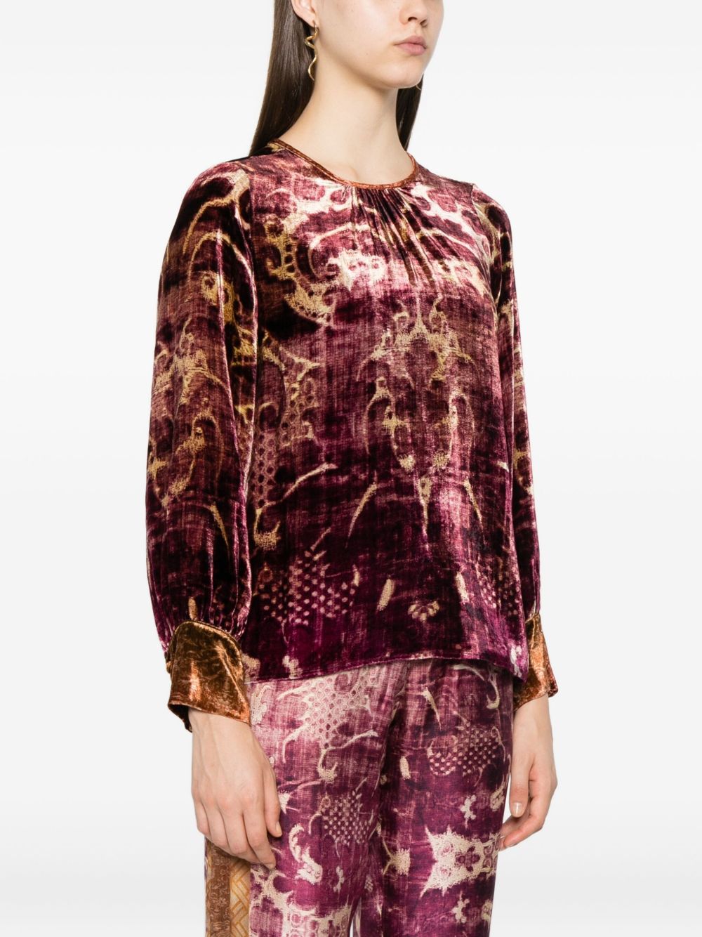 PIERRE LOUIS MASCIA Silk Blend Keyhole Detail Long Sleeve Cuffed Shirt