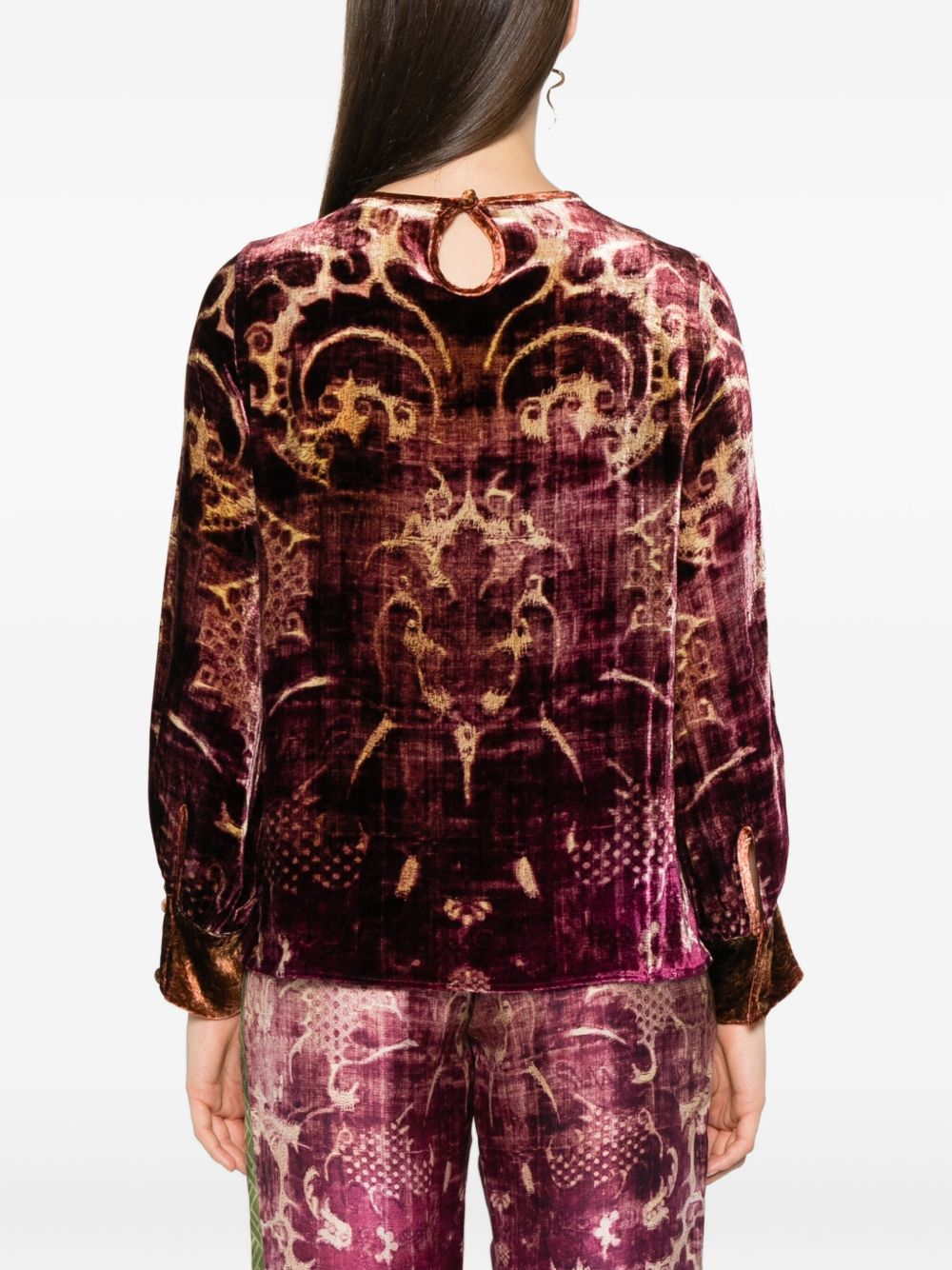 PIERRE LOUIS MASCIA Silk Blend Keyhole Detail Long Sleeve Cuffed Shirt