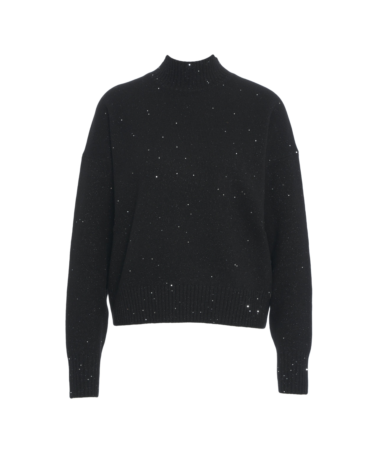 KAOS Chic Glitter Knit Pullover with High Collar for Women