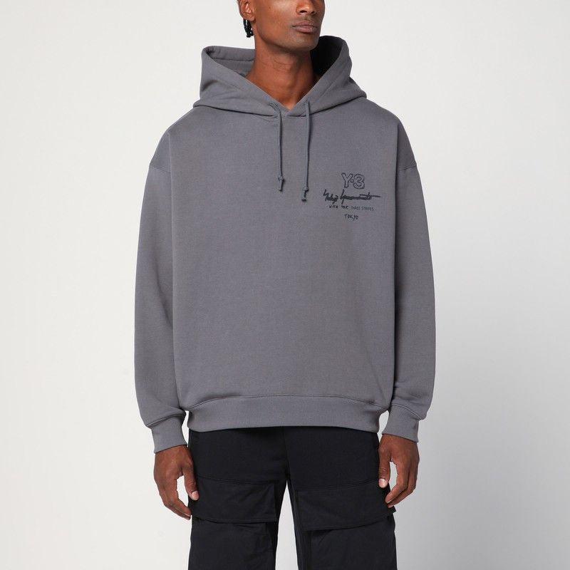 Y-3 Men's Granite Cotton Drawstring Hoodie