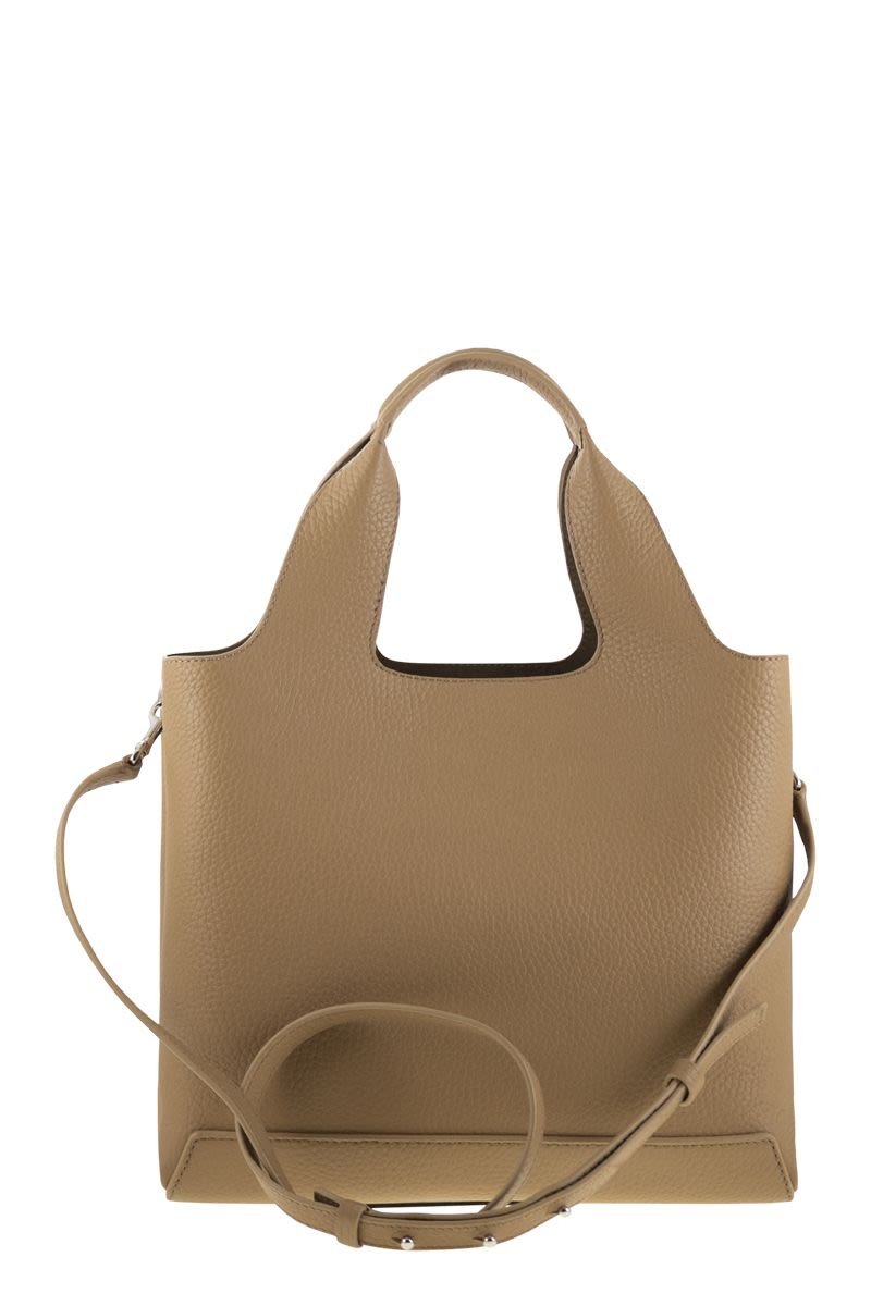 HOGAN Textured Leather Handbag with Dual Handles and Adjustable Strap - W 34 x H 22.5 x D 15 CM
