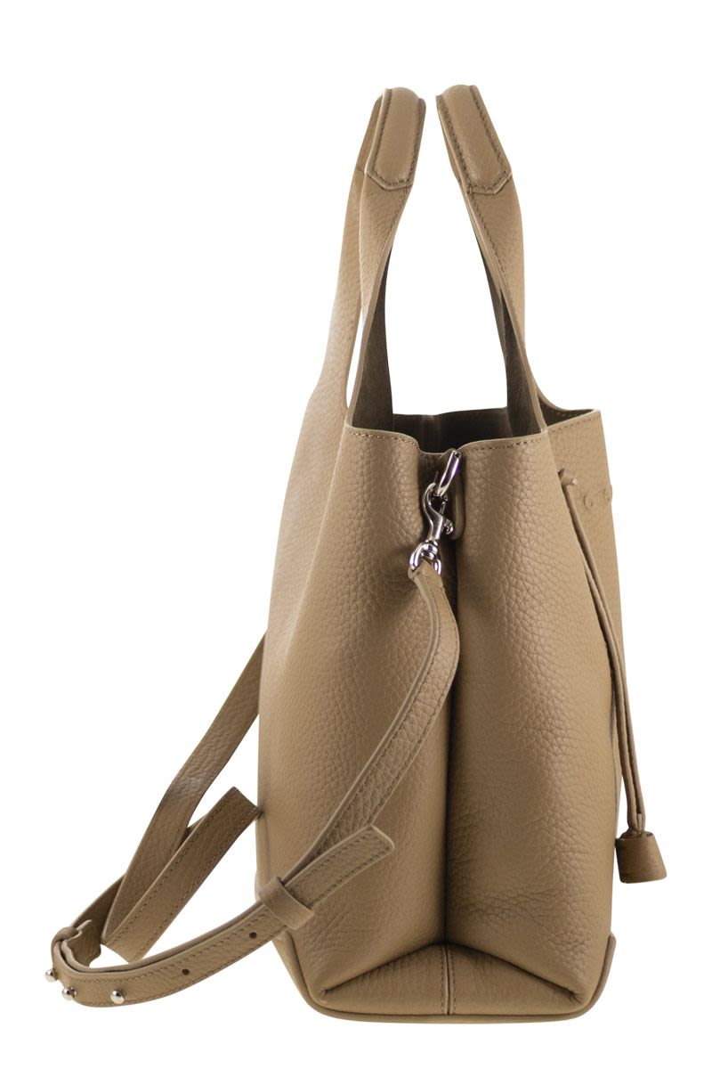 HOGAN Textured Leather Handbag with Dual Handles and Adjustable Strap - W 34 x H 22.5 x D 15 CM