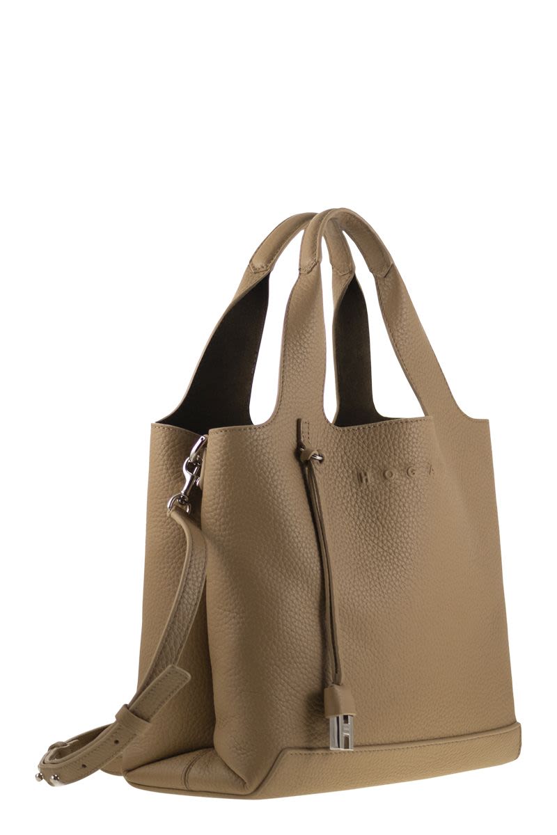 HOGAN Textured Leather Handbag with Dual Handles and Adjustable Strap - W 34 x H 22.5 x D 15 CM