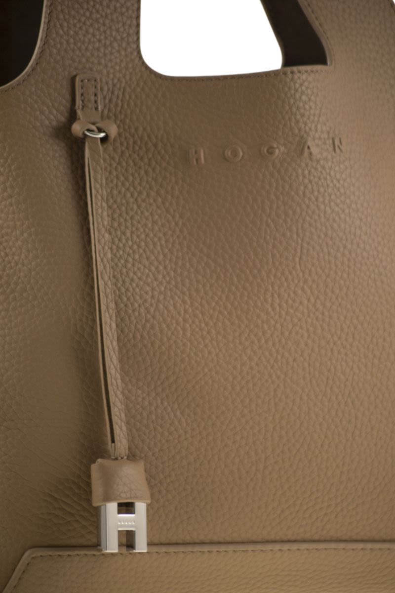 HOGAN Textured Leather Handbag with Dual Handles and Adjustable Strap - W 34 x H 22.5 x D 15 CM